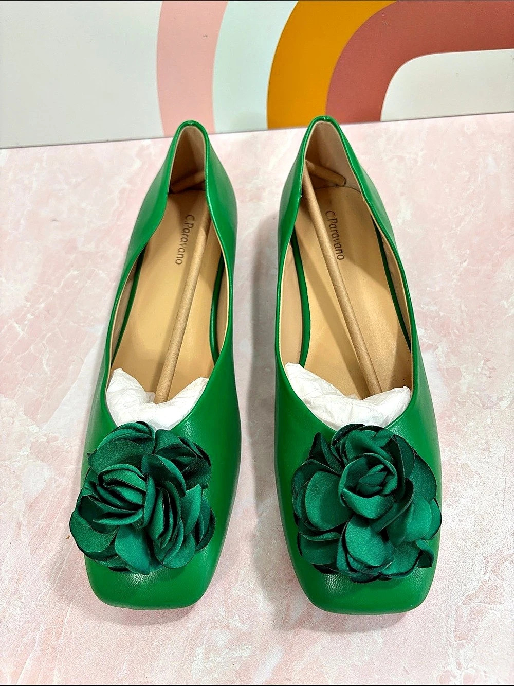 C.Paravano Flower Ballerina Flats (Eva) ) Green EU 40.5